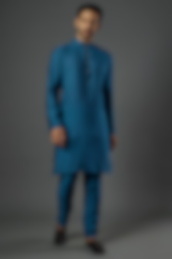 Blue Embroidered Kurta Set by ALOUKIK at Pernia's Pop Up Shop