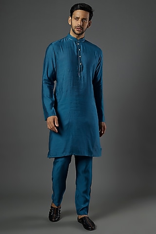 Blue Embroidered Kurta Set by ALOUKIK