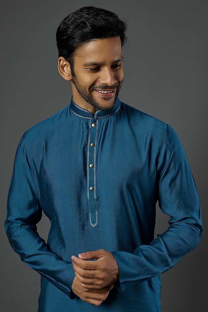 Blue Embroidered Kurta Set by ALOUKIK at Pernia's Pop Up Shop
