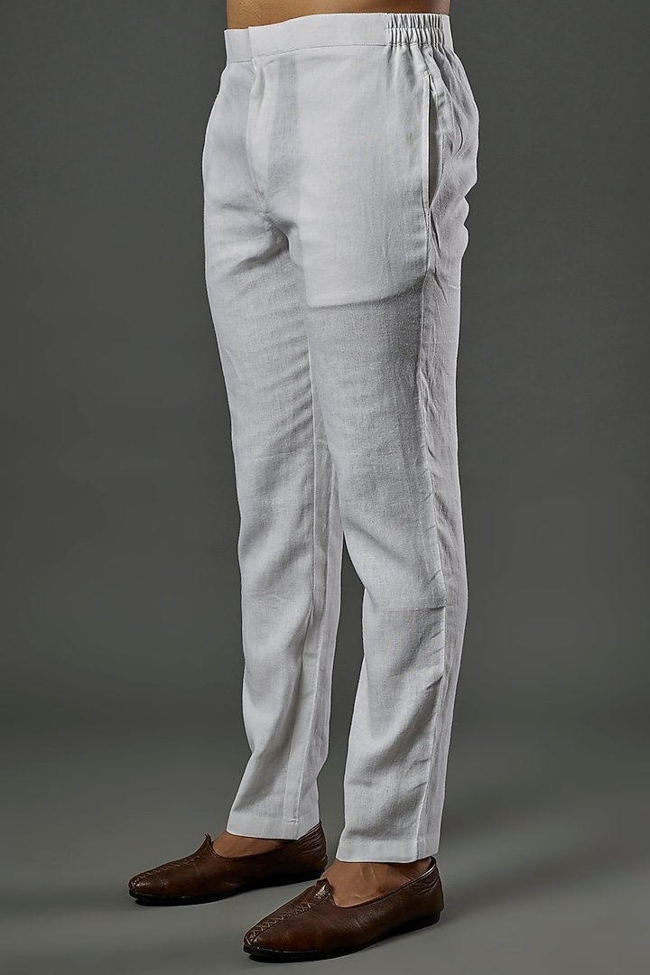 White Linen Viscose Pathani Kurta Set by ALOUKIK at Pernia's Pop Up Shop