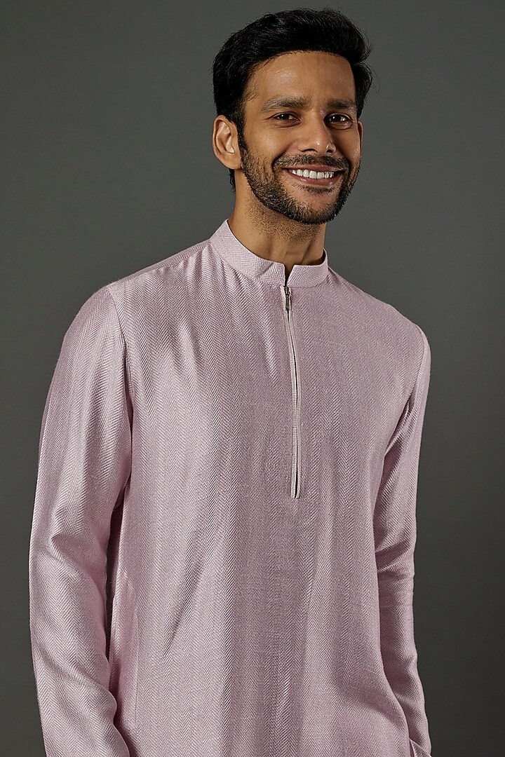 Blush Pink Silk Cotton Kurta Set by ALOUKIK at Pernia's Pop Up Shop