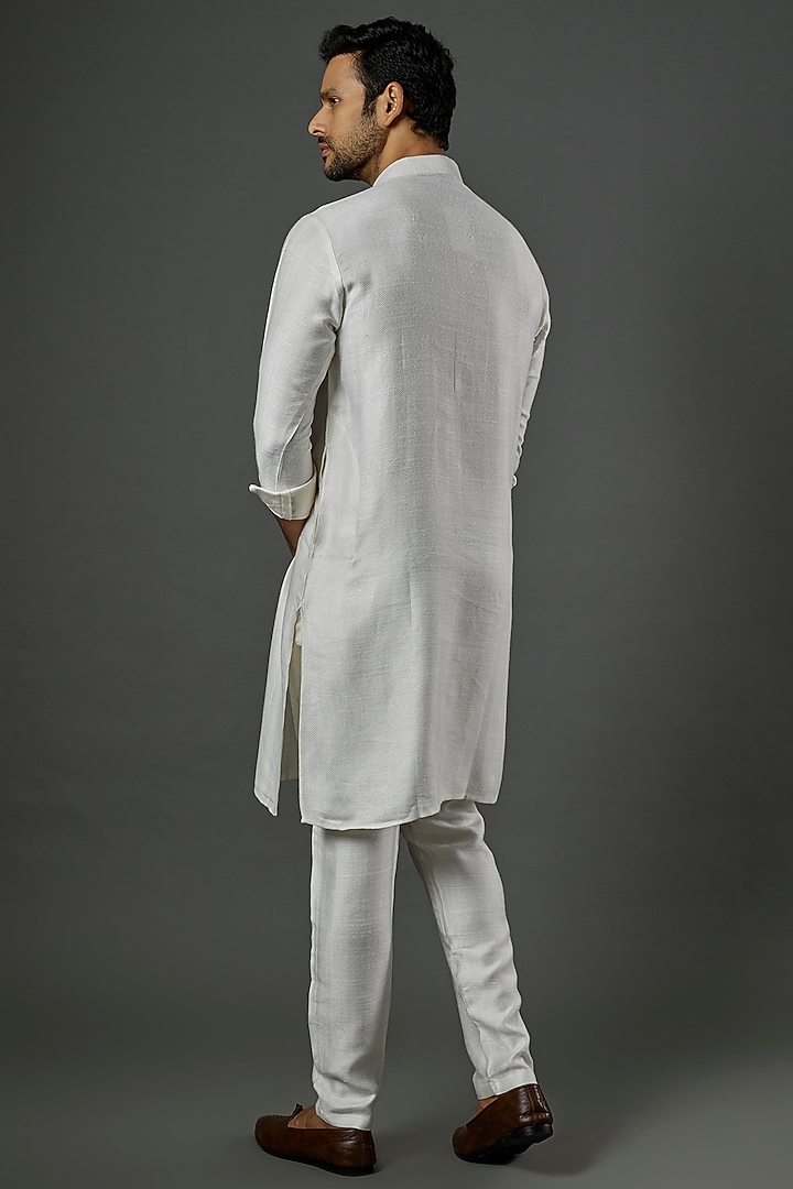 White Silk Cotton Embroidered Kurta Set by ALOUKIK at Pernia's Pop Up Shop