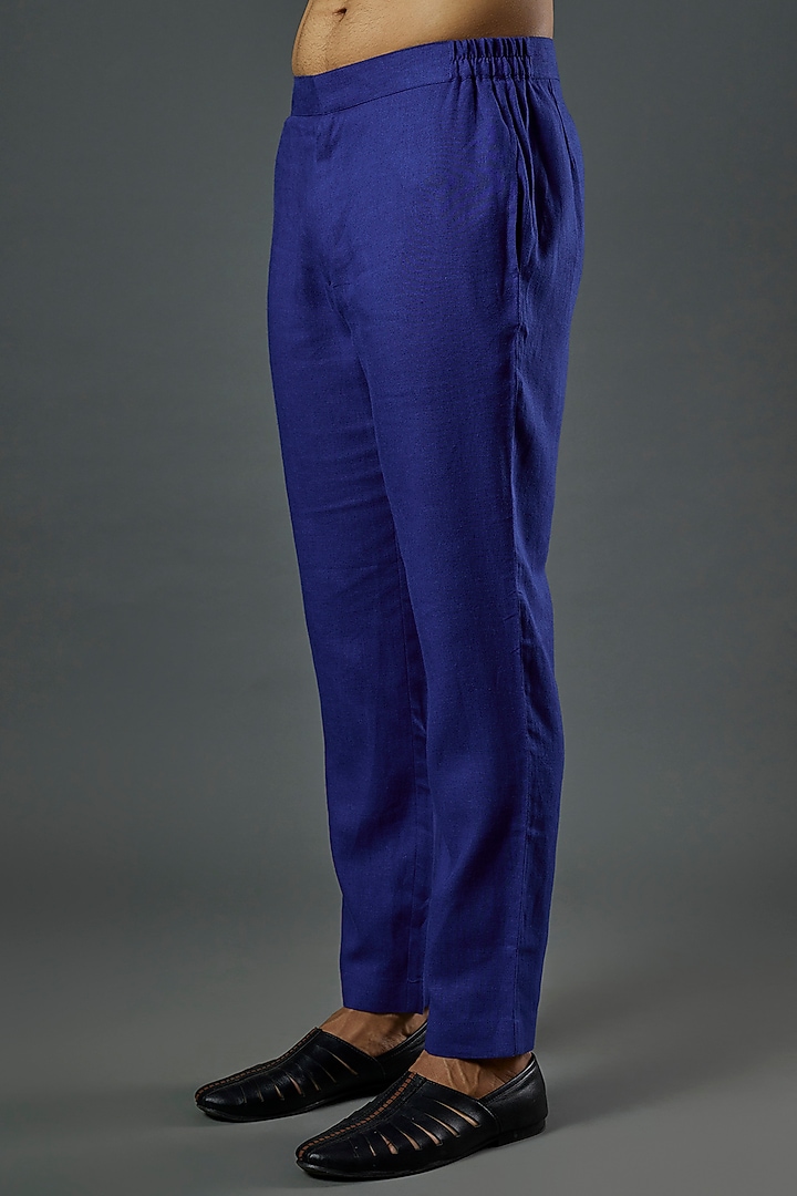 Cobalt Blue Linen Viscose Pathani Kurta Set by ALOUKIK at Pernia's Pop Up Shop