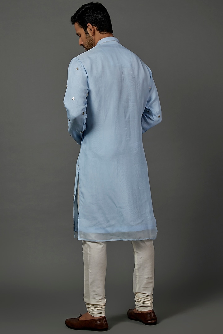 Sky Blue Hand Embroidered kurta Set by ALOUKIK at Pernia's Pop Up Shop