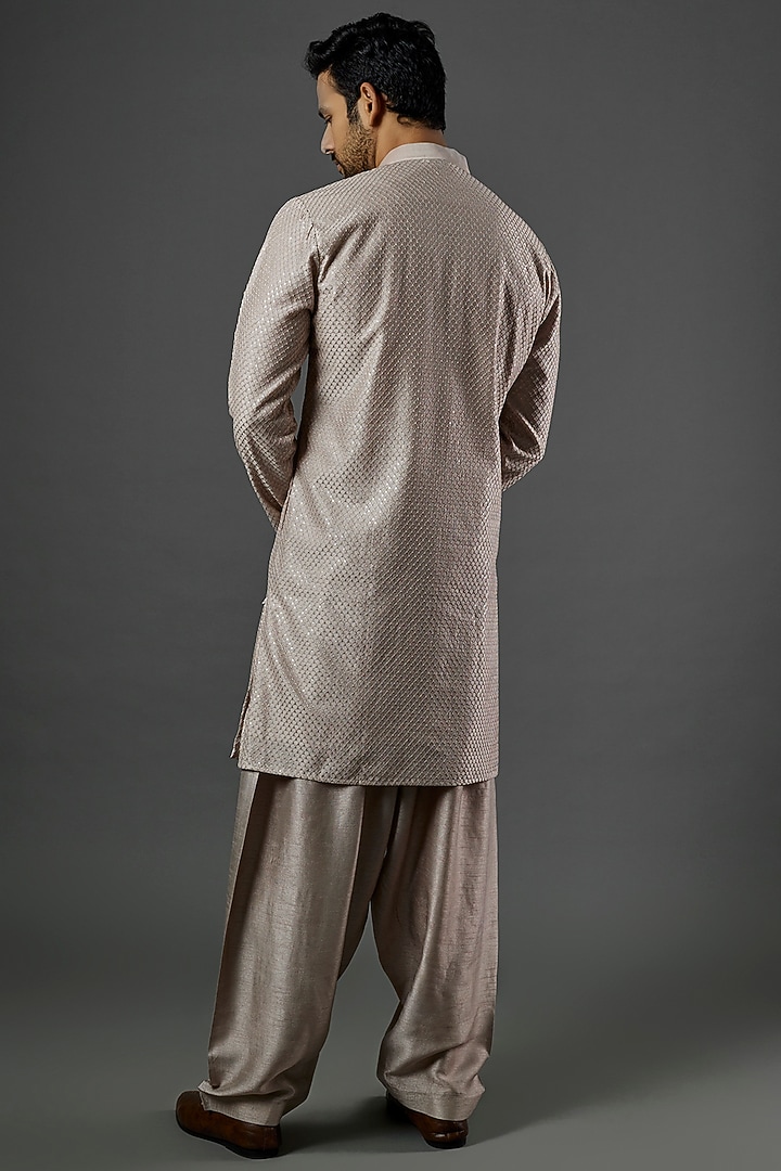Brown Silk Cotton Machine Embroidered Kurta Set by ALOUKIK at Pernia's Pop Up Shop