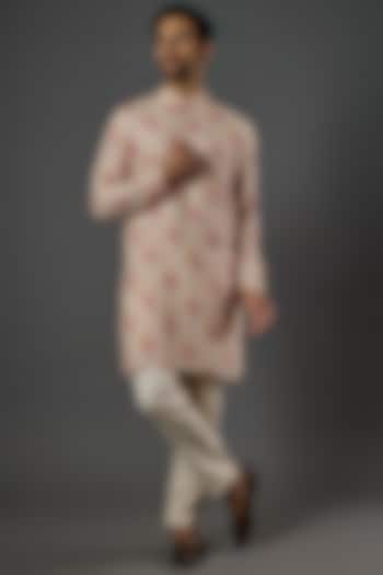 Beige Linen Printed Kurta Set by SAMMOHAN at Pernia's Pop Up Shop