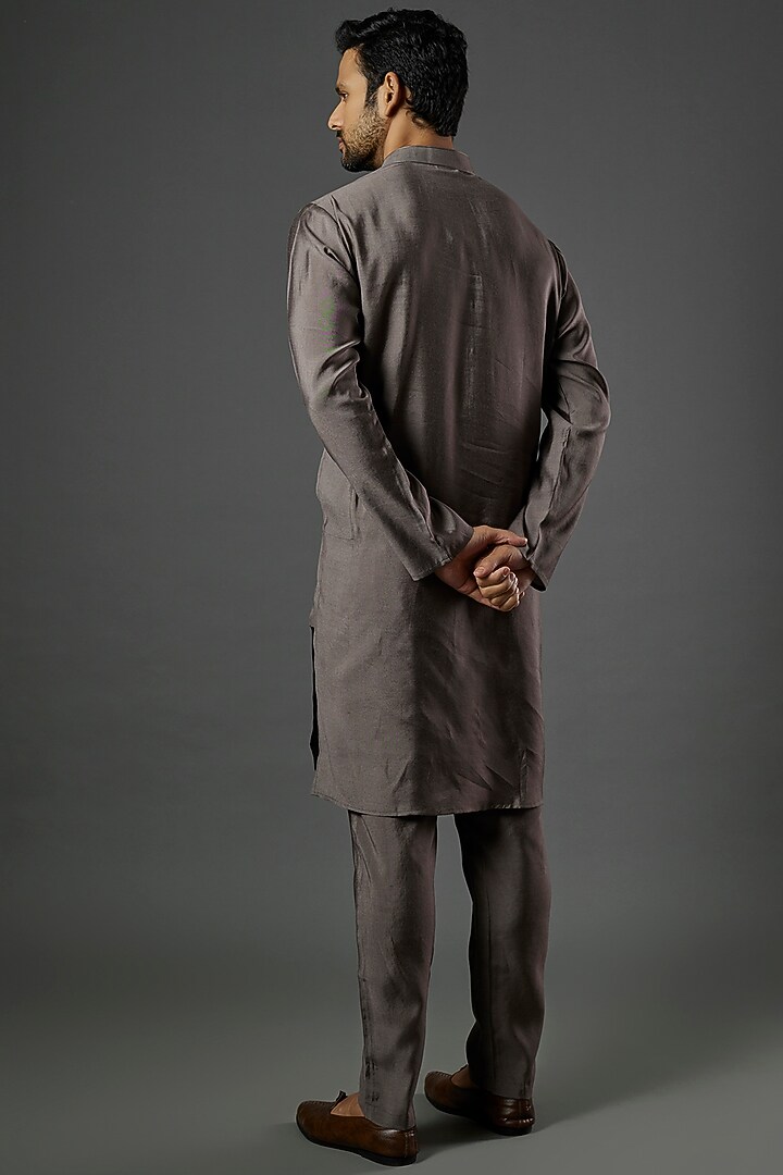 Brown Silk Cotton Kurta Set by ALOUKIK at Pernia's Pop Up Shop