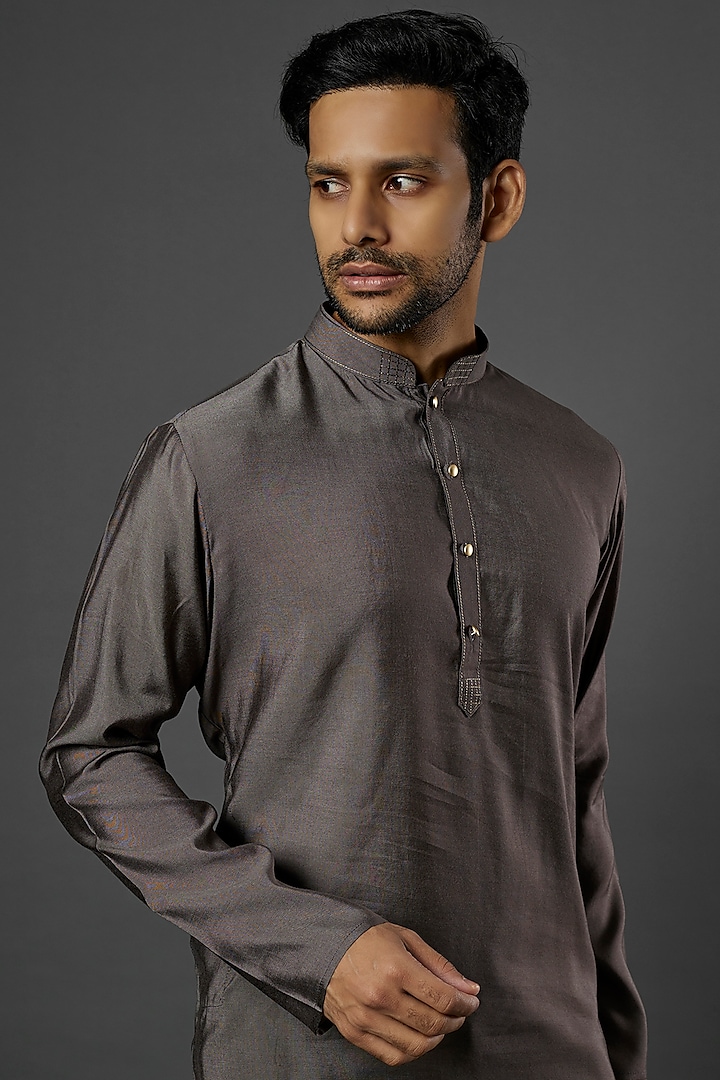 Brown Silk Cotton Kurta Set by ALOUKIK at Pernia's Pop Up Shop