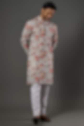 Grey Linen Printed Kurta Set by SAMMOHAN at Pernia's Pop Up Shop