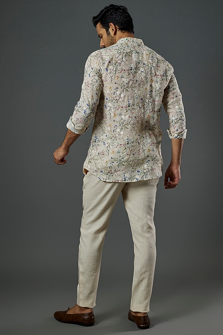 Beige Machine Embroidered Shirt Set by SAMMOHAN at Pernia's Pop Up Shop