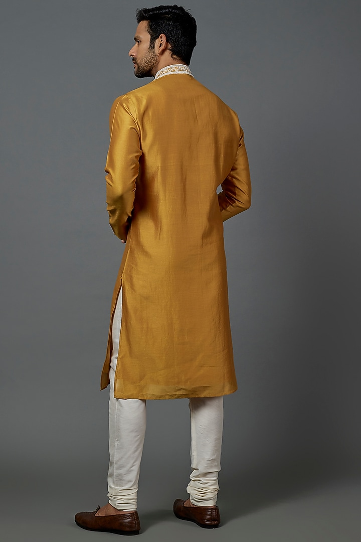Yellow Dola Silk Kurta Set by ALOUKIK at Pernia's Pop Up Shop