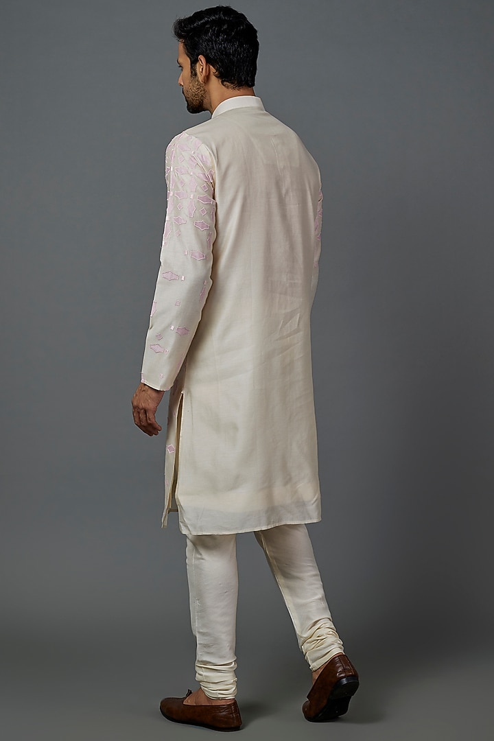 Beige Silk Cotton Patch Work Kurta Set by ALOUKIK at Pernia's Pop Up Shop