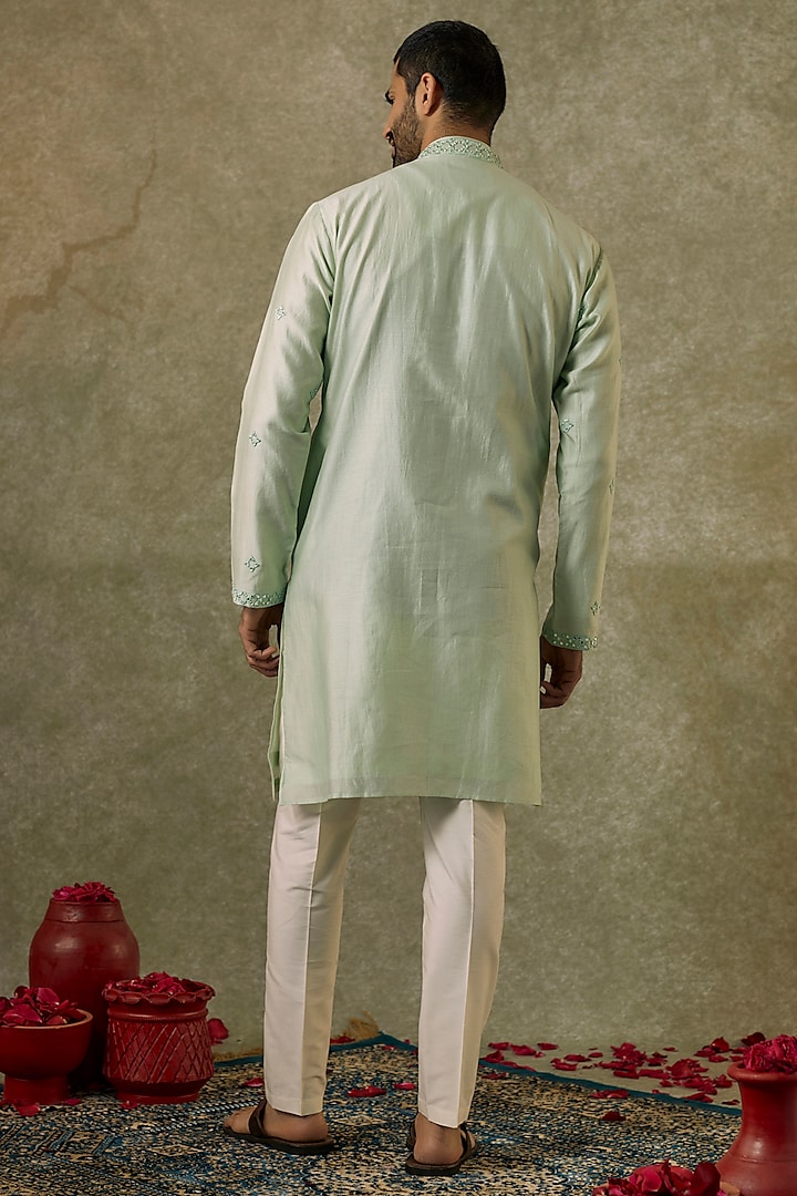 Mint Silk Blend Miror Work Kurta Set by SAMMOHAN at Pernia's Pop Up Shop