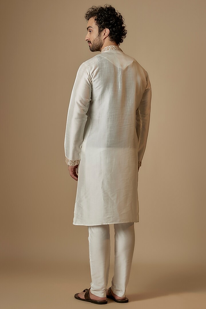 Ivory Cotton Threadwork Kurta Set by SAMMOHAN at Pernia's Pop Up Shop