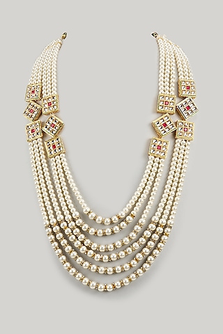 Cream Finish Kundan Polki & Glass Beaded Mala by SAMMOHAN
