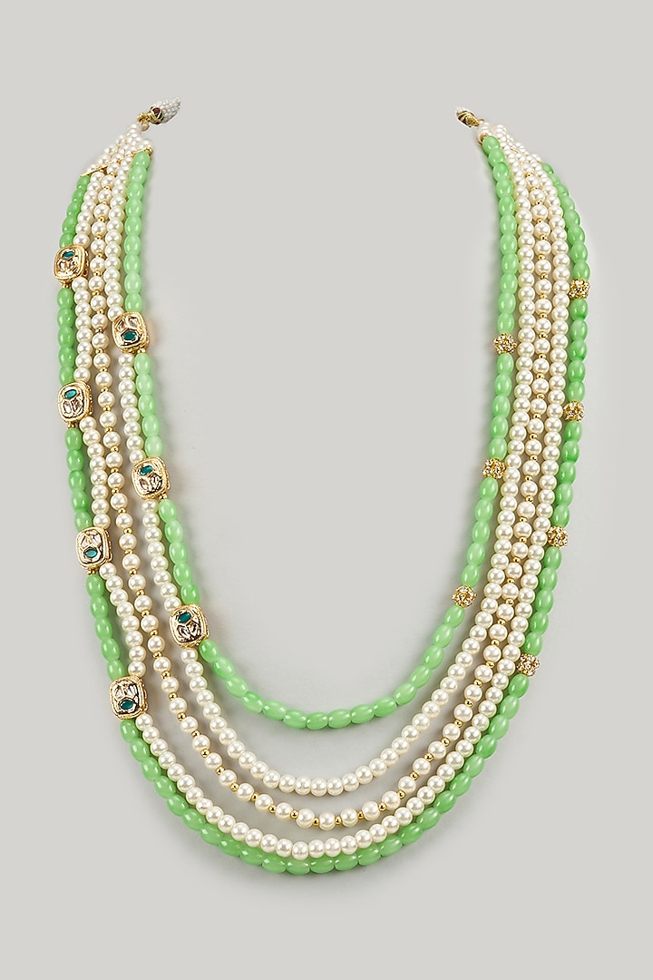 Pista  Green Finish Kundan Polki & Glass Beaded Mala by SAMMOHAN at Pernia's Pop Up Shop