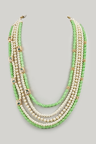 Pista  Green Finish Kundan Polki & Glass Beaded Mala by SAMMOHAN