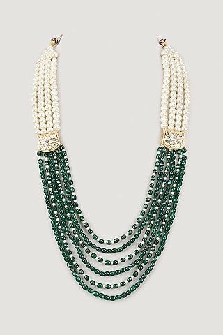 Gold Finish Kundan Polki & Glass Beaded Mala by SAMMOHAN