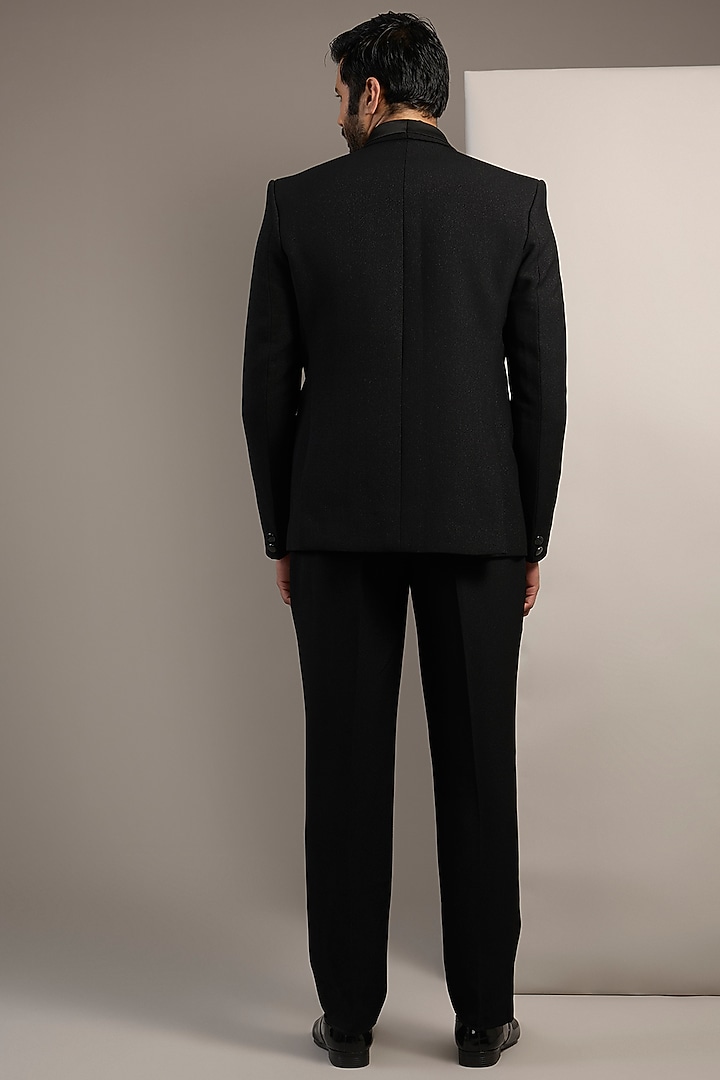 Black Suiting Resham Thread Embroidered Tuxedo Set by SAMMOHAN at Pernia's Pop Up Shop