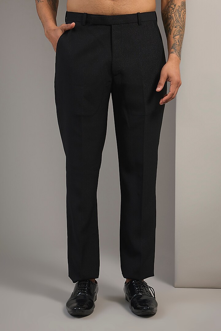 Black Suiting Resham Thread Embroidered Tuxedo Set by SAMMOHAN at Pernia's Pop Up Shop