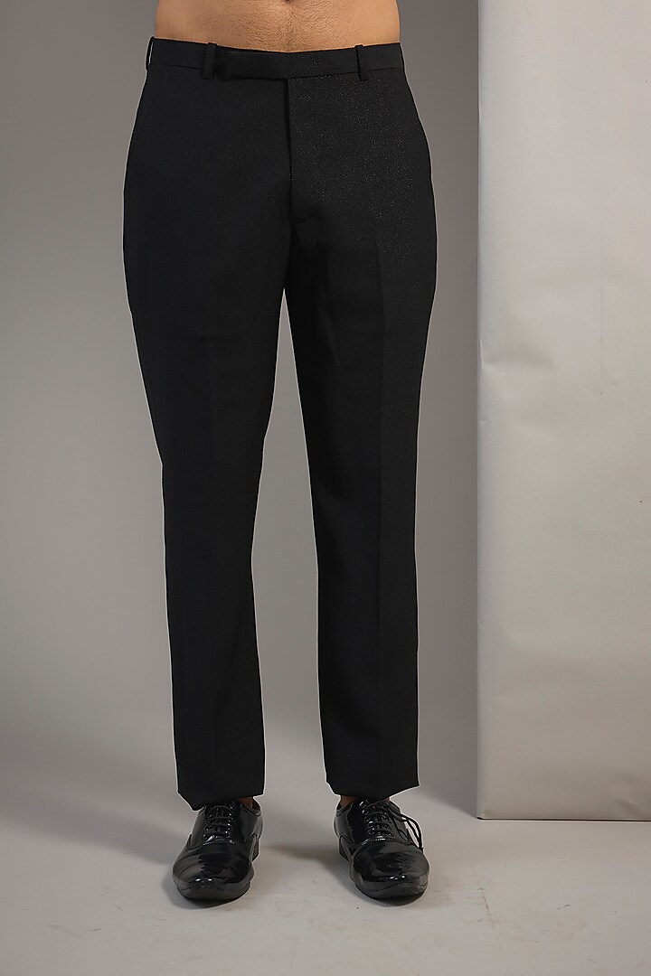 Black Suiting Resham Thread Embroidered Tuxedo Set by SAMMOHAN at Pernia's Pop Up Shop