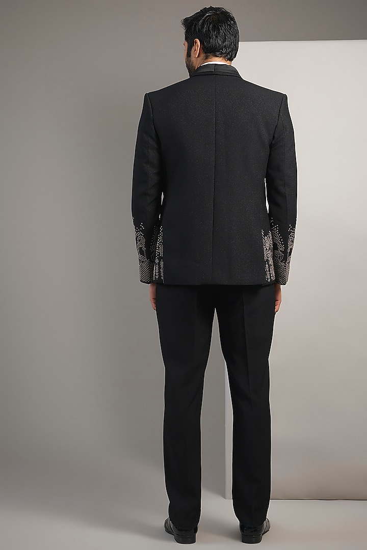 Black Suiting Resham Thread Embroidered Tuxedo Set by SAMMOHAN at Pernia's Pop Up Shop