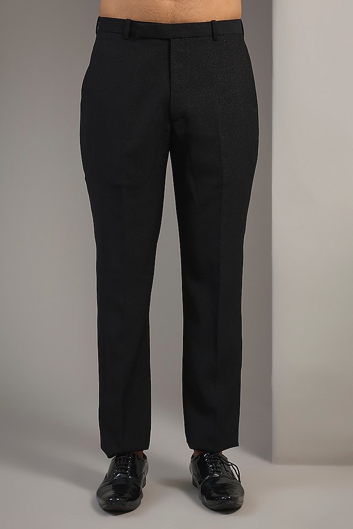 Black Suiting Resham Thread Embroidered Tuxedo Set by SAMMOHAN at Pernia's Pop Up Shop