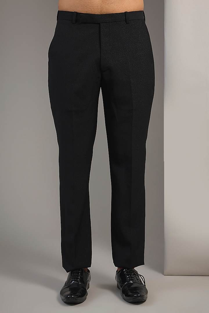 Black Suiting Resham Thread Embroidered Tuxedo Set by SAMMOHAN at Pernia's Pop Up Shop