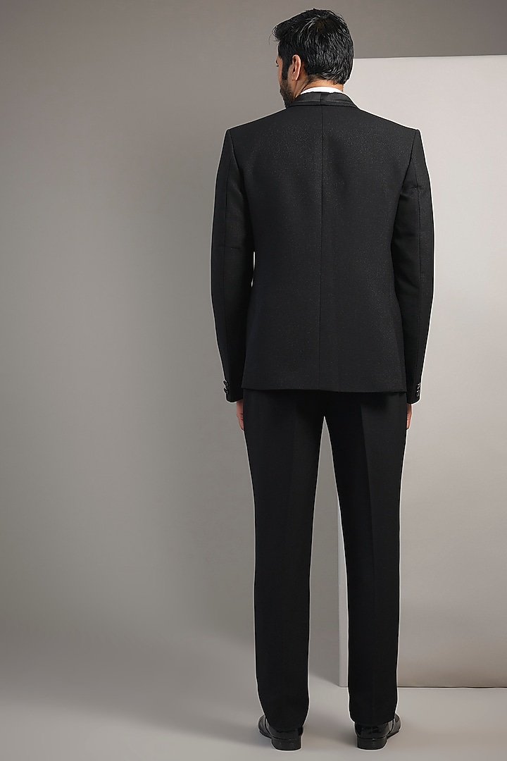 Black Suiting Resham Thread Embroidered Tuxedo Set by SAMMOHAN at Pernia's Pop Up Shop
