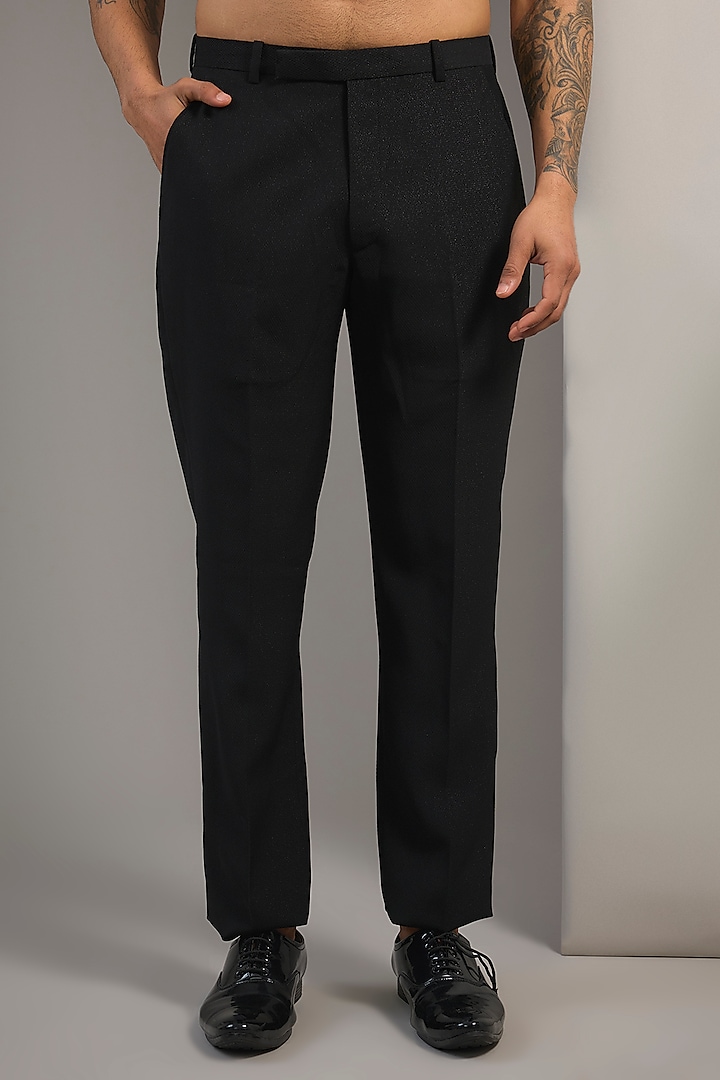 Black Suiting Resham Thread Embroidered Tuxedo Set by SAMMOHAN at Pernia's Pop Up Shop
