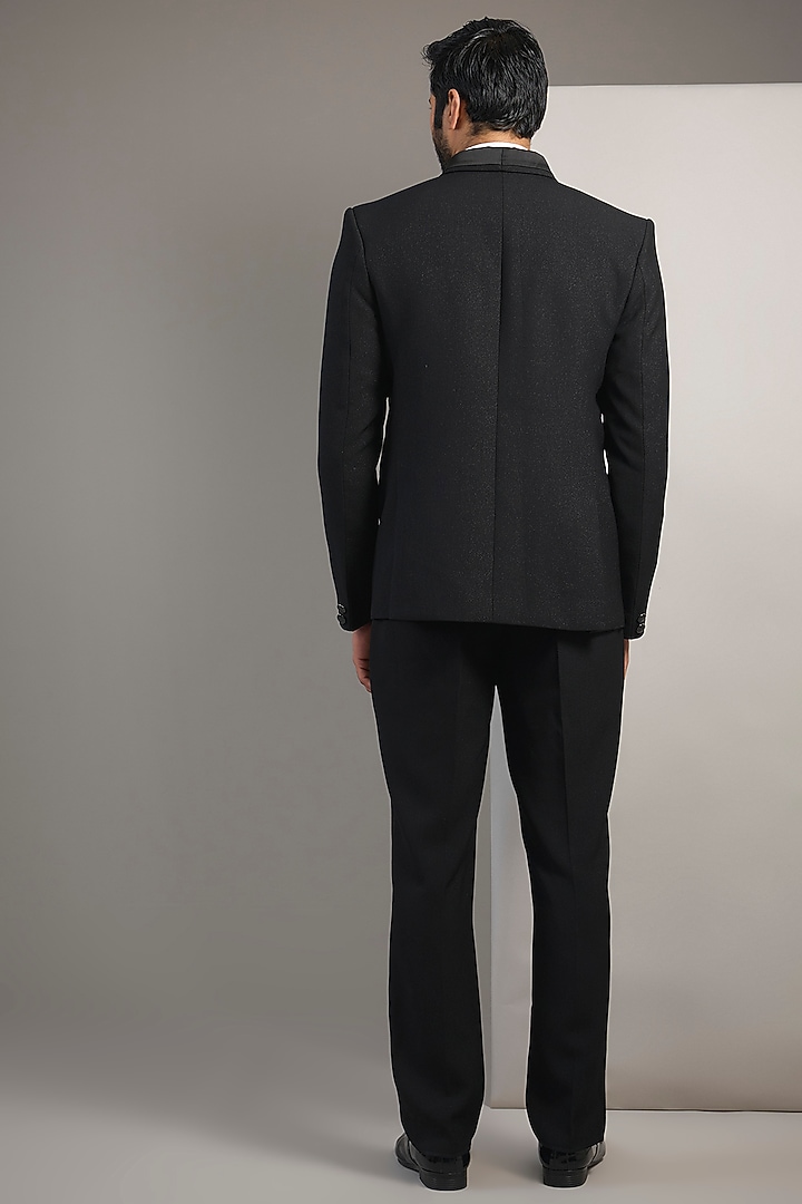 Black Suiting Resham Thread Embroidered Tuxedo Set by SAMMOHAN at Pernia's Pop Up Shop