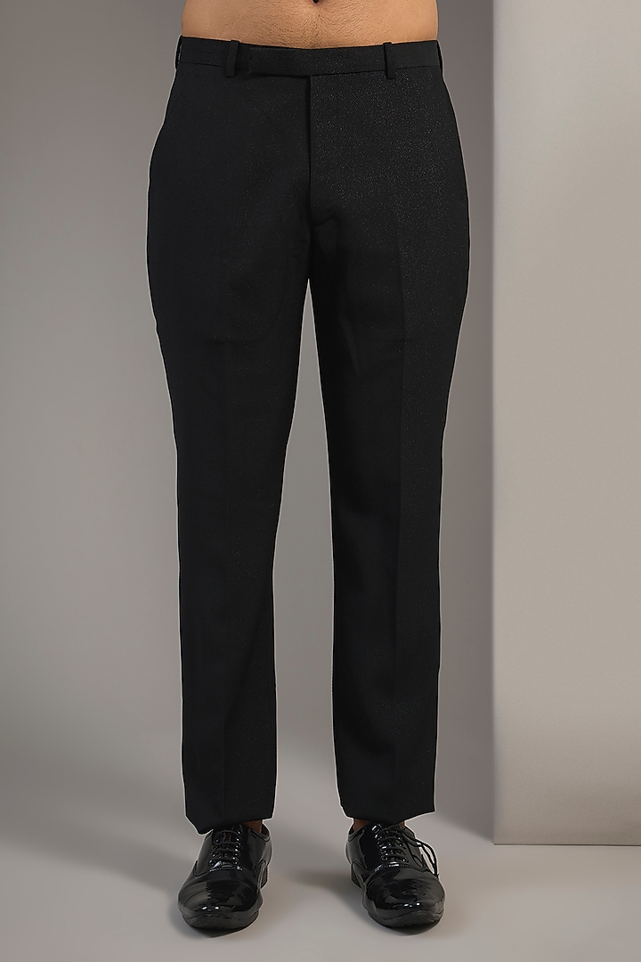 Black Suiting Resham Thread Embroidered Tuxedo Set by SAMMOHAN at Pernia's Pop Up Shop