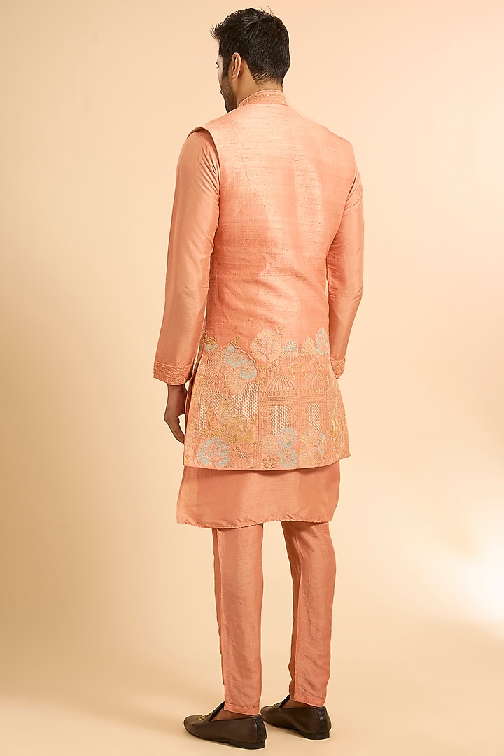 Peach Silk Wedding Indowestern Set by SAMMOHAN at Pernia's Pop Up Shop