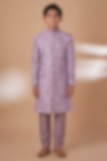 Purple Tussar Hand & Machine Embroidered Sherwani Set For Boys by Sammohan Kids at Pernia's Pop Up Shop