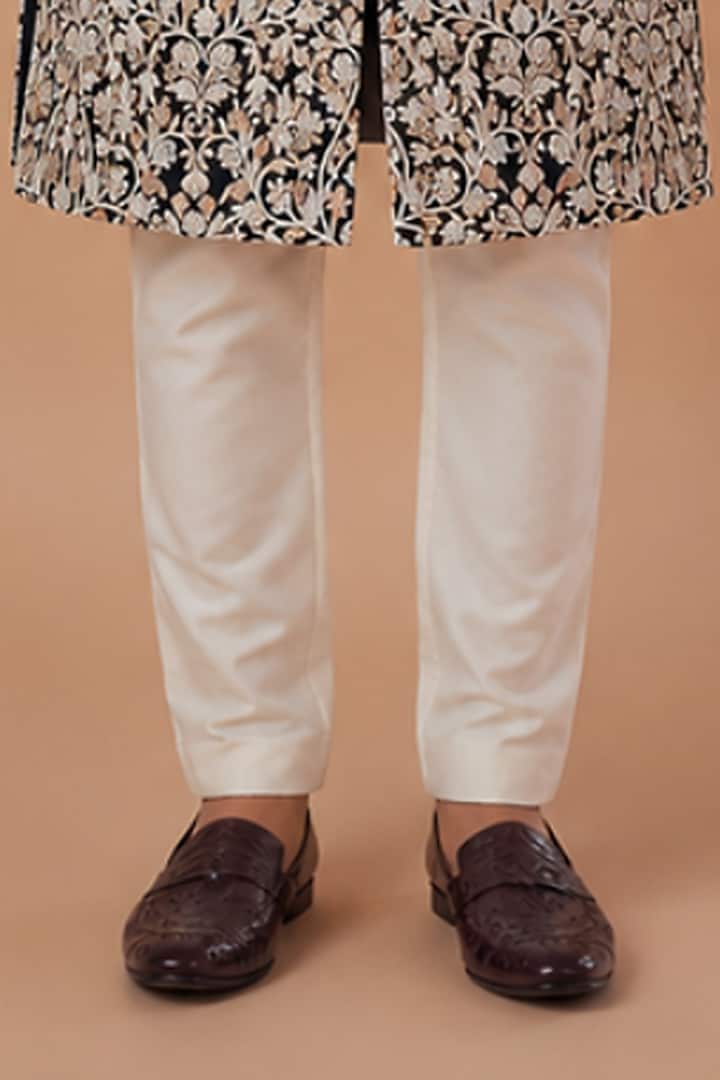Blue Tussar Hand & Machine Embroidered Sherwani Set For Boys by Sammohan Kids at Pernia's Pop Up Shop