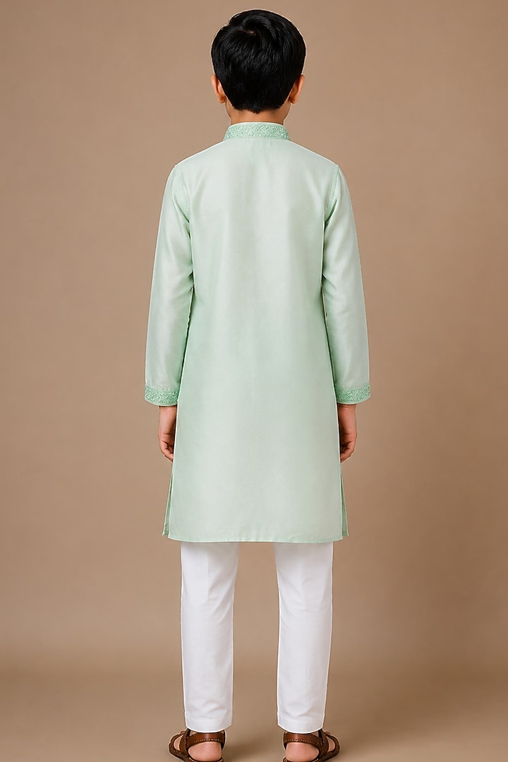 Blue Tussar Thread & Resham Work Kurta Set For Boys by Sammohan Kids at Pernia's Pop Up Shop
