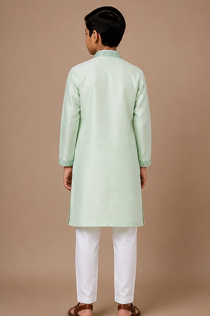 Blue Tussar Thread & Resham Work Kurta Set For Boys by Sammohan Kids at Pernia's Pop Up Shop