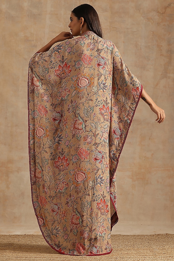 Beige Muslin Jaal Digital Printed Kaftan by Samvrih at Pernia's Pop Up Shop