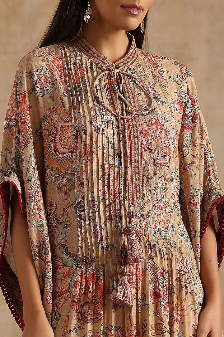 Beige Muslin Jaal Digital Printed Kaftan by Samvrih at Pernia's Pop Up Shop