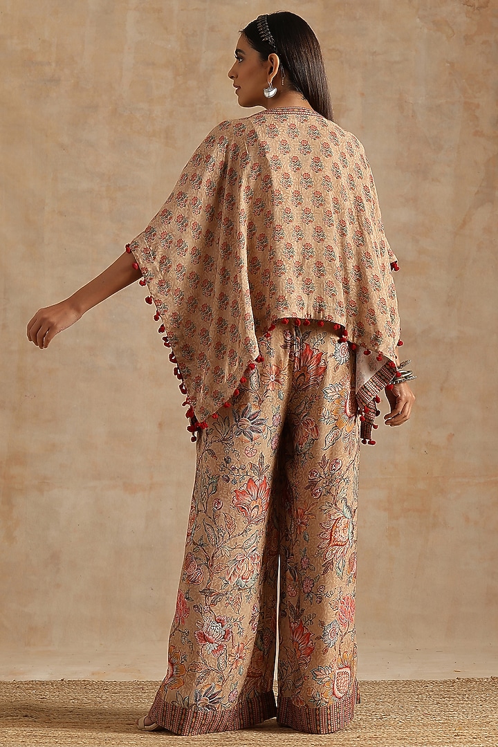 Beige Muslin Jaal Digital Printed Palazzo Pant Set by Samvrih at Pernia's Pop Up Shop