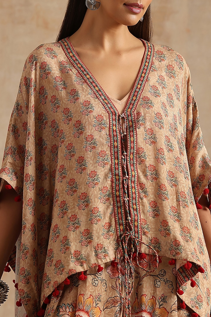 Beige Muslin Jaal Digital Printed Palazzo Pant Set by Samvrih at Pernia's Pop Up Shop