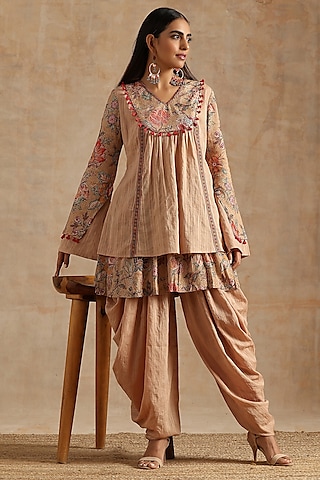 Beige Cotton Dhoti Set by Samvrih