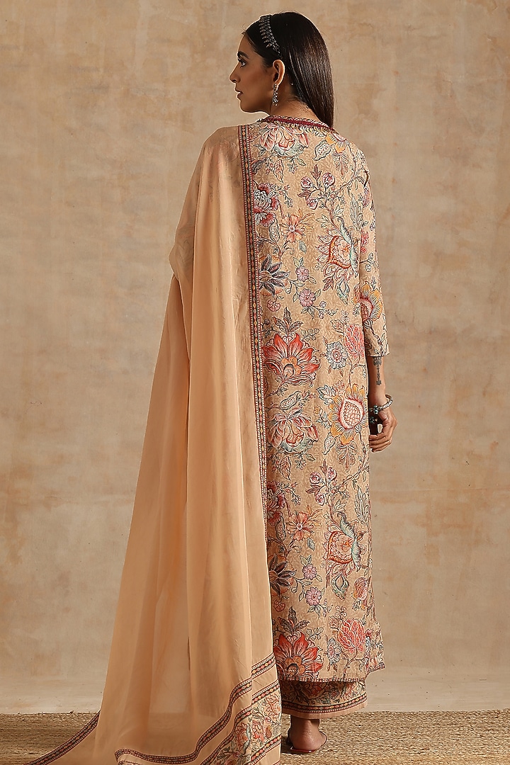 Beige Muslin Jaal Digital Printed Kurta Set by Samvrih at Pernia's Pop Up Shop
