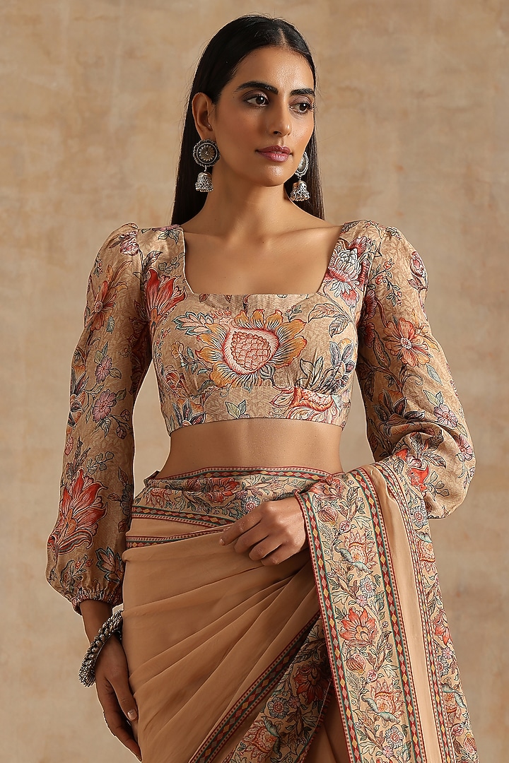 Beige Organza Digital Printed Festive Saree Set by Samvrih at Pernia's Pop Up Shop