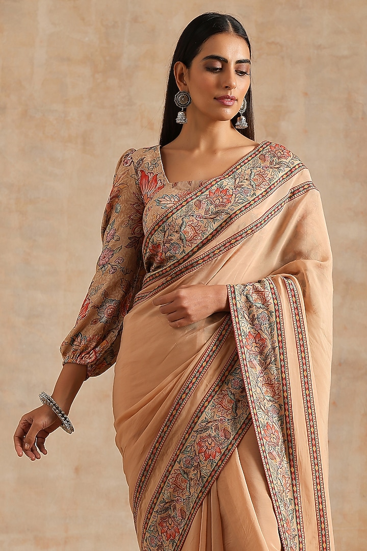 Beige Organza Digital Printed Festive Saree Set by Samvrih at Pernia's Pop Up Shop