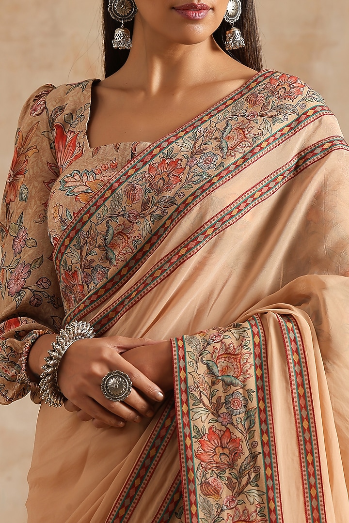 Beige Organza Digital Printed Festive Saree Set by Samvrih at Pernia's Pop Up Shop
