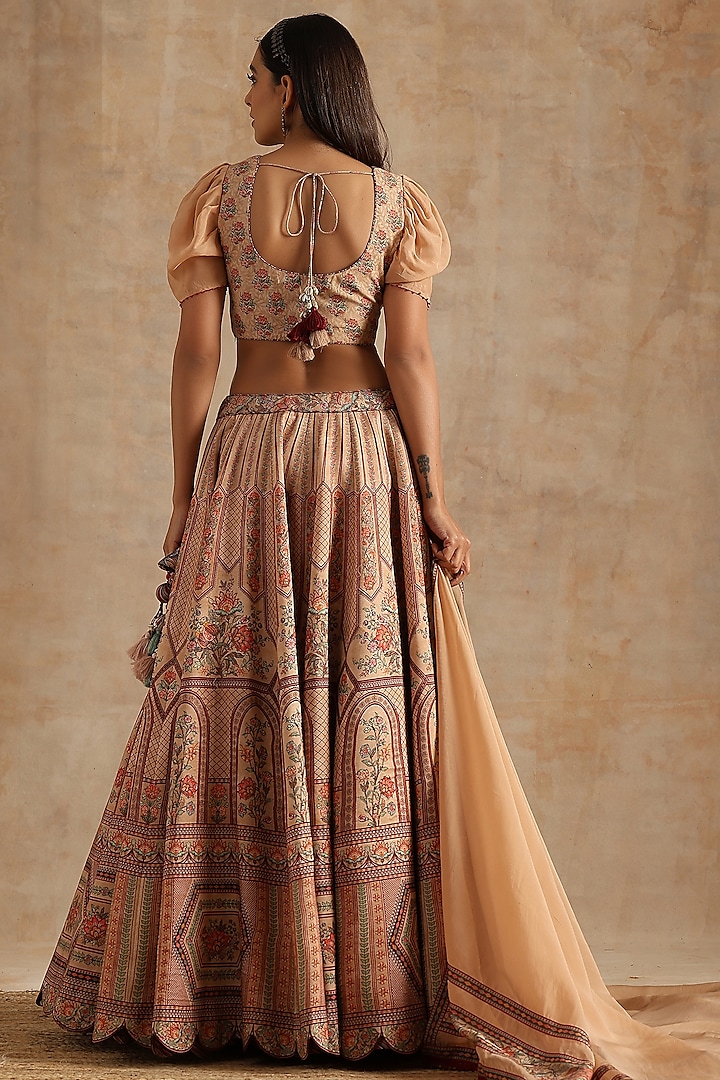 Beige Chanderi Digital Printed Kalidar Wedding Lehenga Set by Samvrih at Pernia's Pop Up Shop