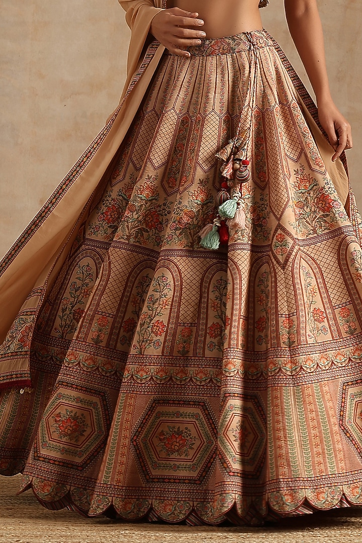 Beige Chanderi Digital Printed Kalidar Wedding Lehenga Set by Samvrih at Pernia's Pop Up Shop