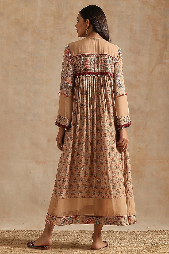 Beige Muslin Digital Printed Midi Summer Dress by Samvrih at Pernia's Pop Up Shop