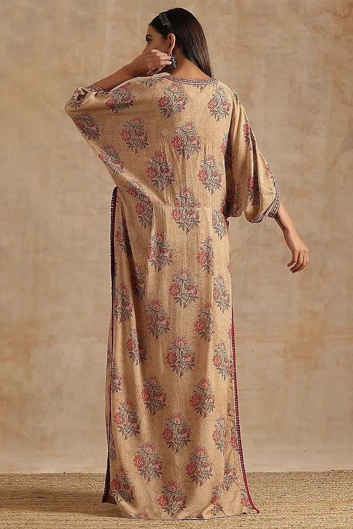 Beige Muslin Digital Printed Kaftan Set by Samvrih at Pernia's Pop Up Shop